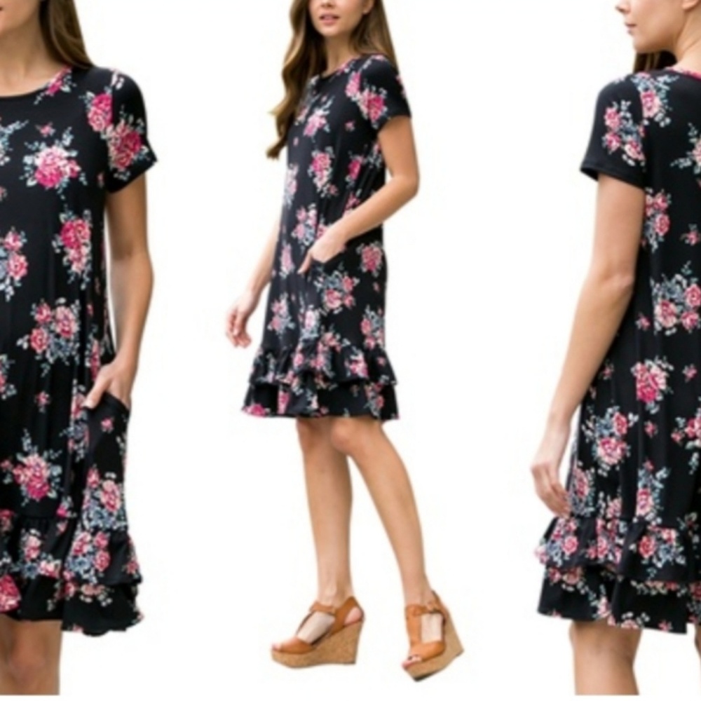 Riah Fashion Tiered Hem Dress with Pockets